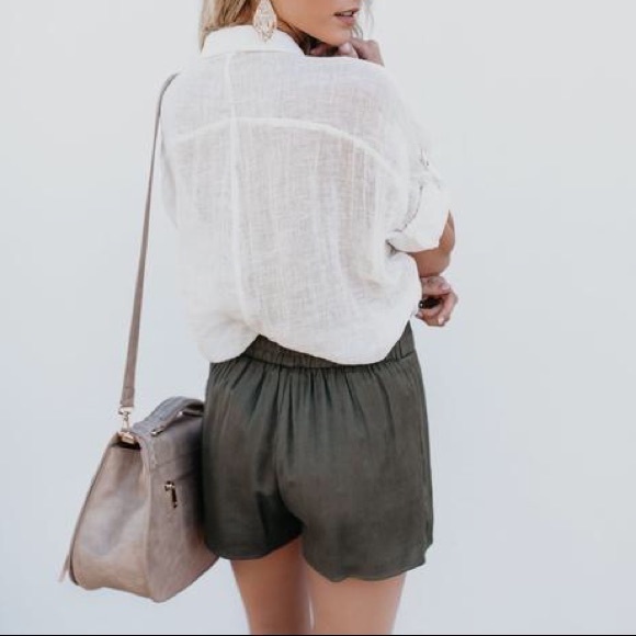 Olive Tie Front Shorts - Picture 3 of 8